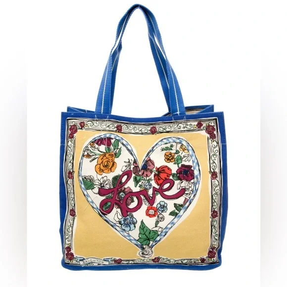 Brighton Yellow & Blue Tied with Love Tote large size floral nature motif NWT - Picture 5 of 8